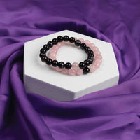 Rose Quartz & Black Sulemani Star Quality Bracelet Combo - Abhimantrit & Certified