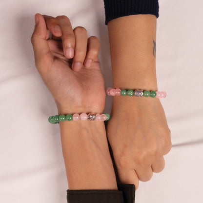 Rose Quartz & Green Aventurine Bracelet Combo - Abhimantrit & Certified