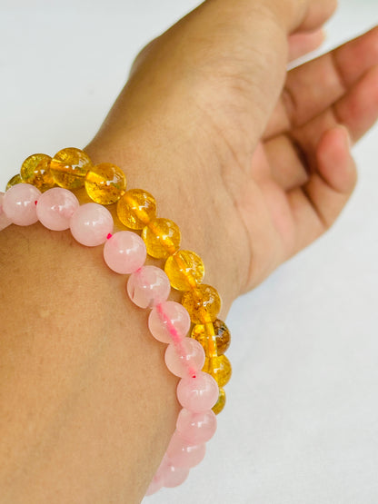 Pyaar Bhi Paisa Bhi (Rose Quartz & Yellow Citrine Bracelet) - Abhimantrit & Certified