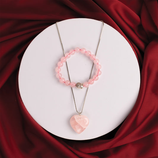 Rose Quartz Bracelet & Pendant Combo - Abhimantirt & Certified