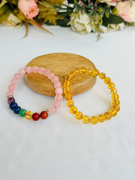 Manchaha Jeevansathi (Seven Chakra with Rose Quartz & Yellow Citrine Bracelet) - Abhimantrit & Certified