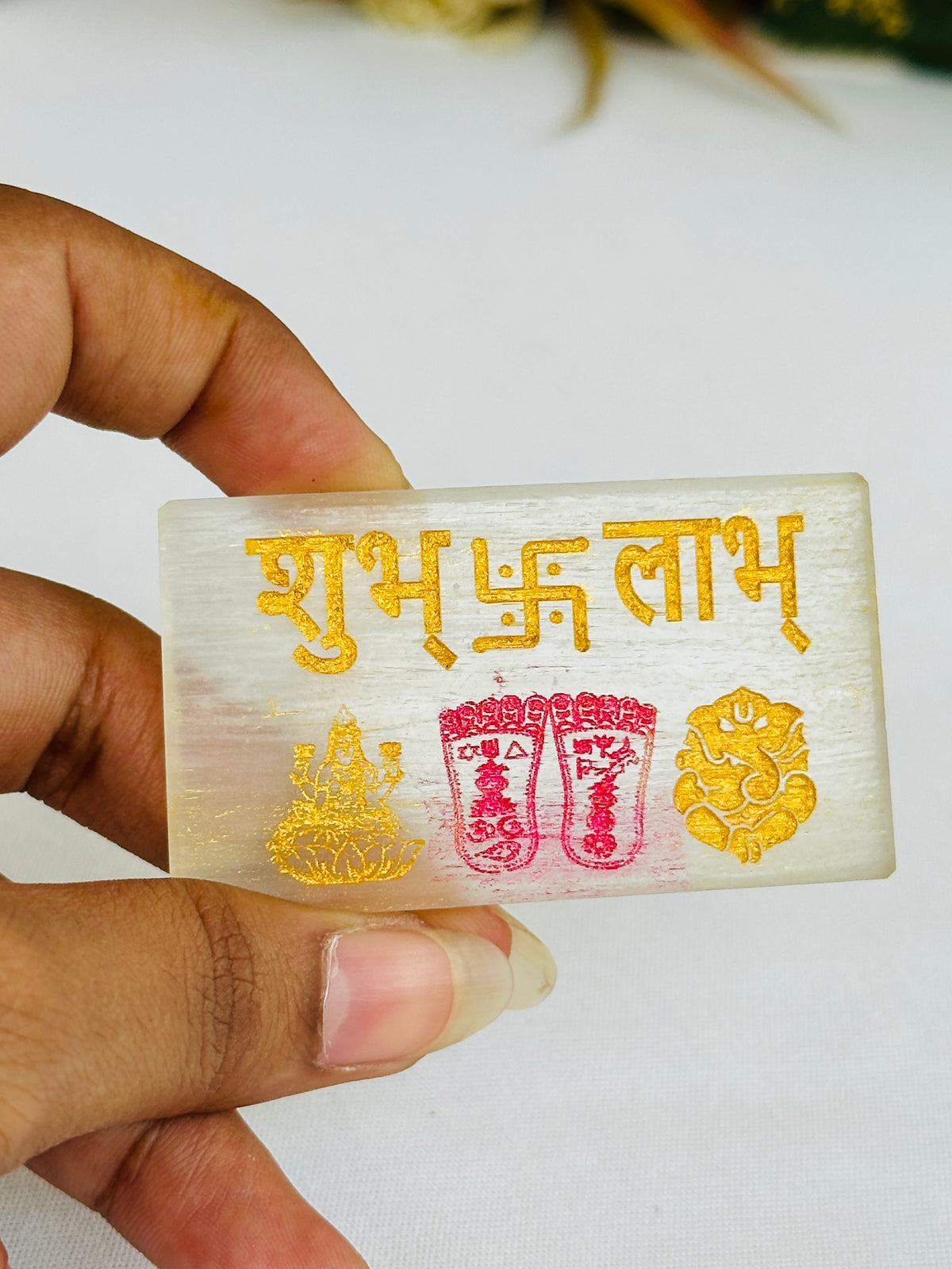 Shubh Labh Selenite Plate – Auspicious Energy Cleansing