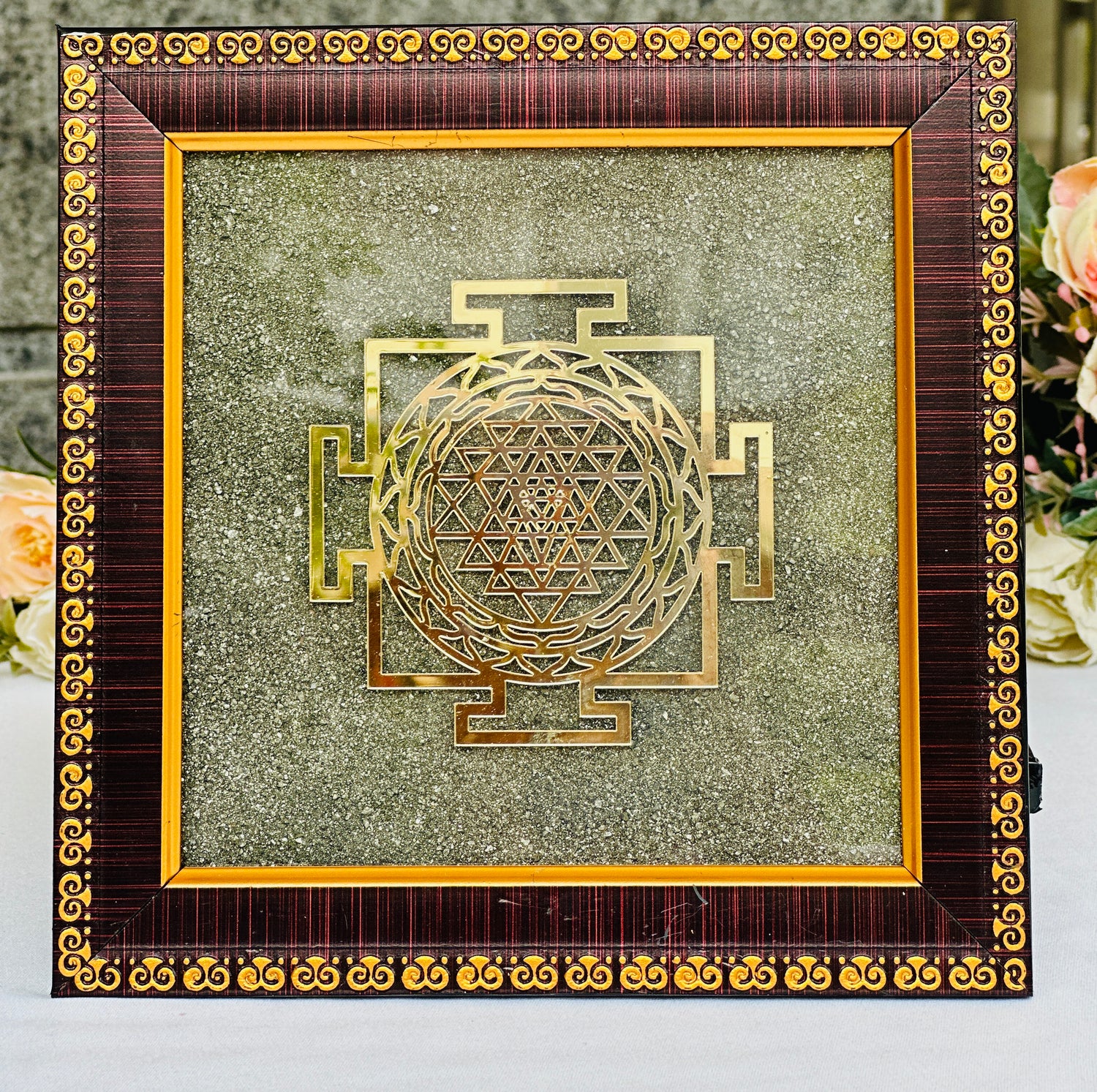 Pyrite Shri Yantra Plate - Abhimantrit