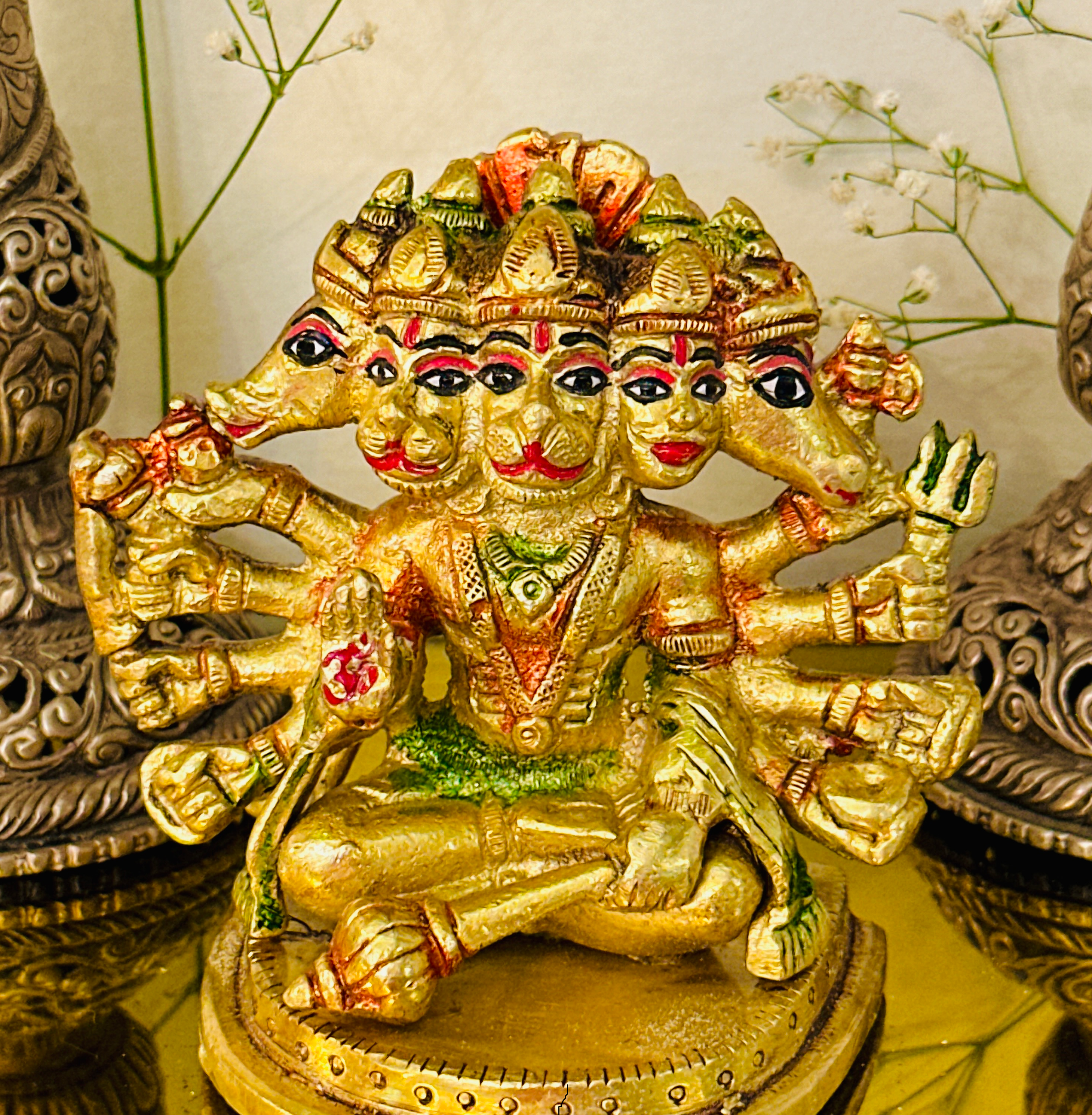 Brass Panchmukhi Hanuman Idol (4inch) 808g - Abhimantrit