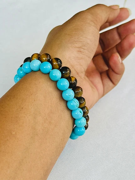 Confidence Booster: Tiger Eye & Turquoise Bracelet - Abhimantrit & Certified