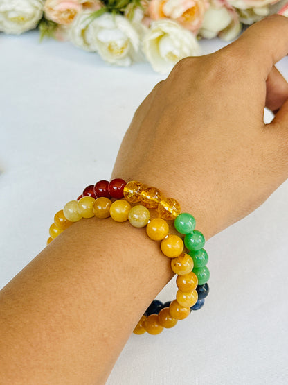 Wish Fulfilment Bracelet(Yellow Aventurine & Seven Chakra Bracelet) - Abhimantrit & Certified