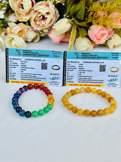 Wish Fulfilment Bracelet(Yellow Aventurine & Seven Chakra Bracelet) - Abhimantrit & Certified