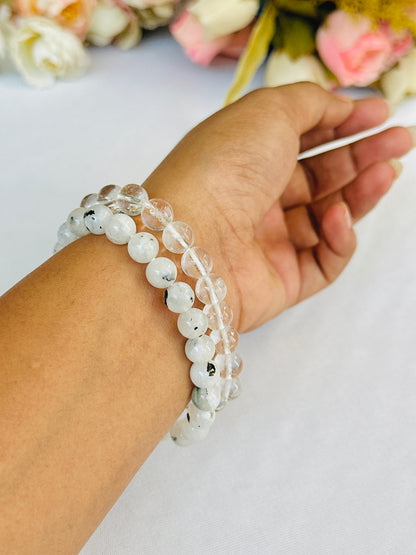 Cool Like Moon (Moonstone & Clear Quartz Bracelet) - Abhimantrit & Certified