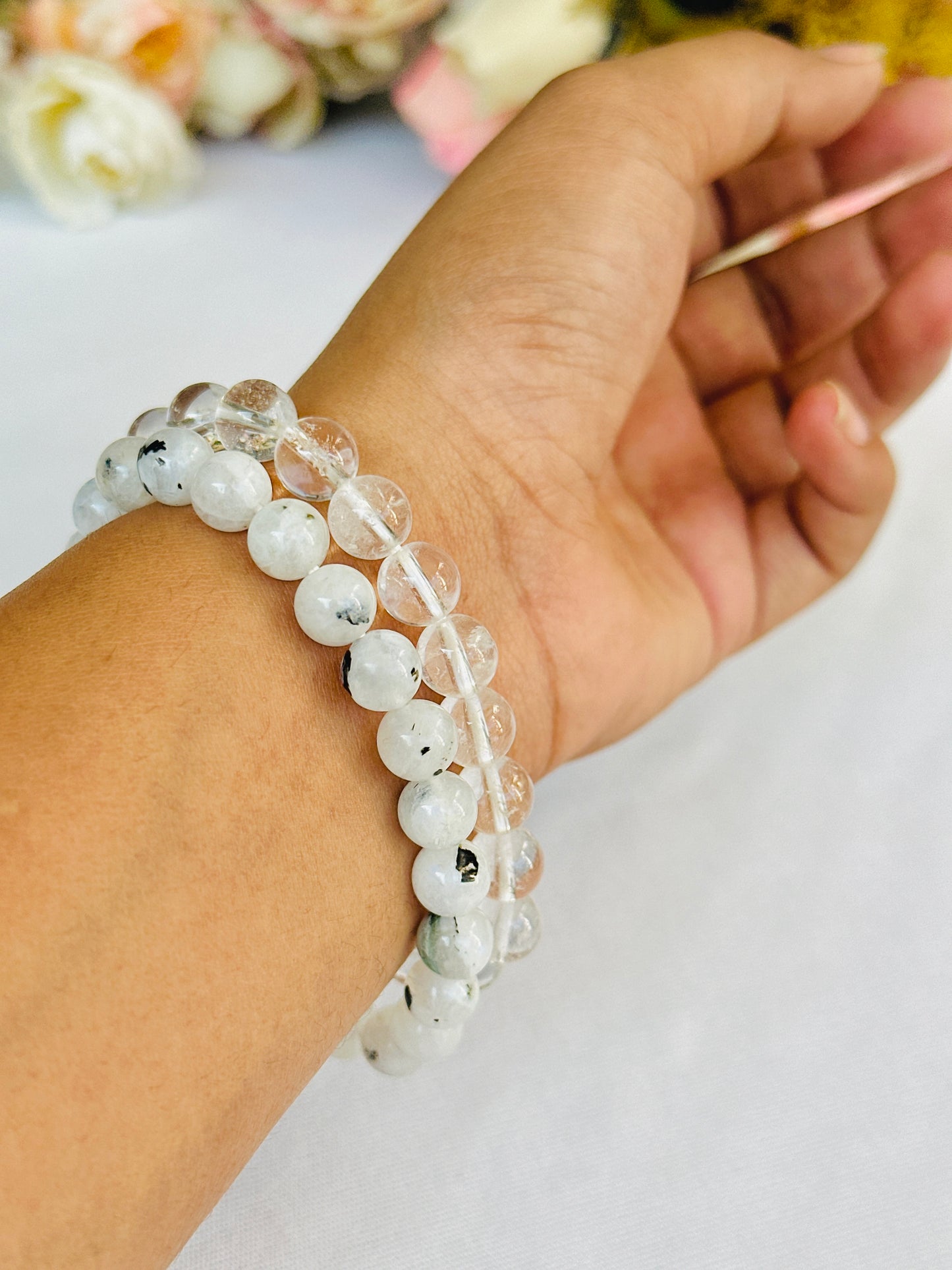 Cool Like Moon (Moonstone & Clear Quartz Bracelet) - Abhimantrit & Certified