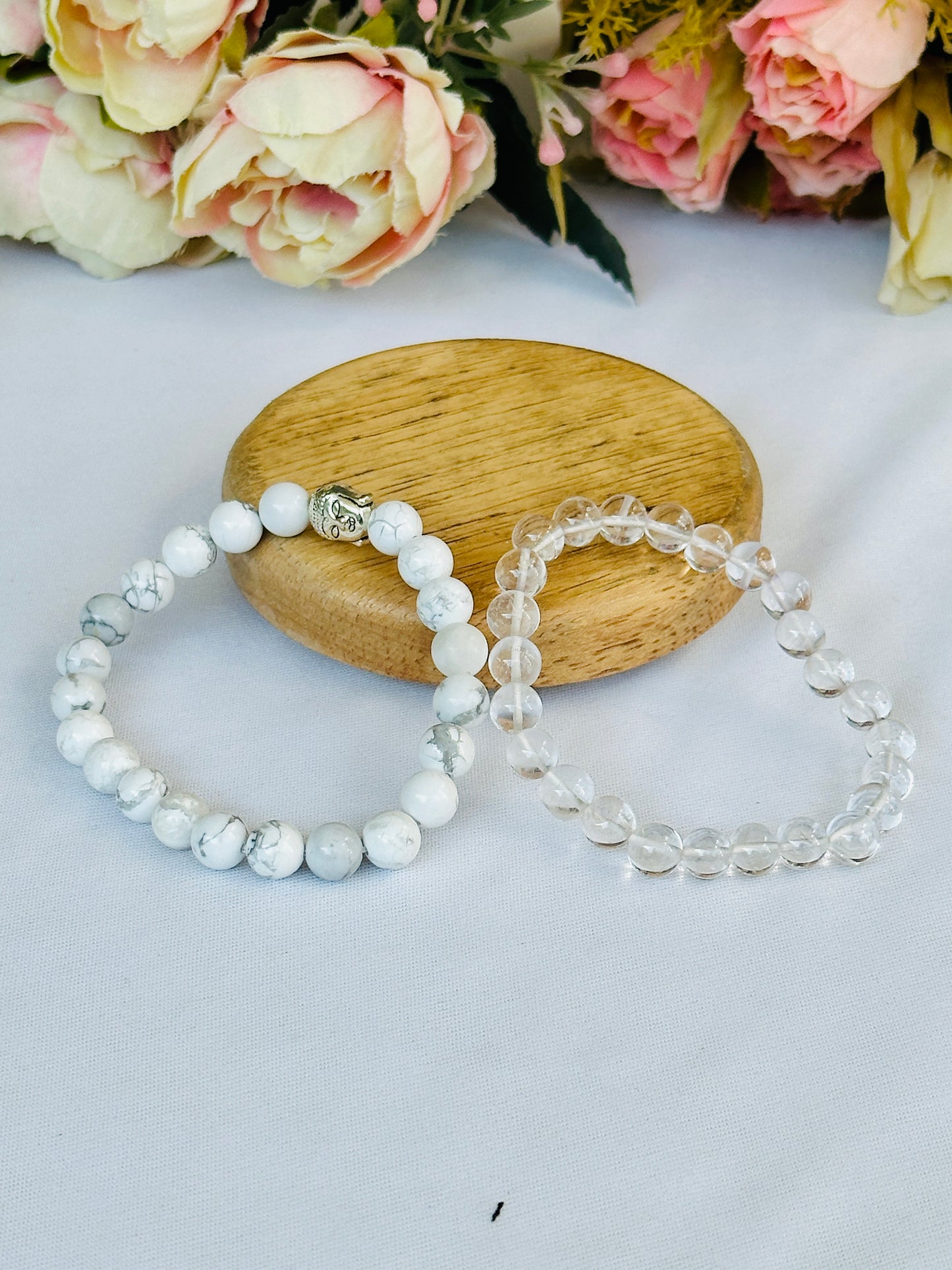 Chain ki Nind (Howlite & Clear Quartz Bracelet) - Abhimantrit & Certified