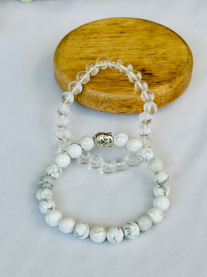 Chain ki Nind (Howlite & Clear Quartz Bracelet) - Abhimantrit & Certified