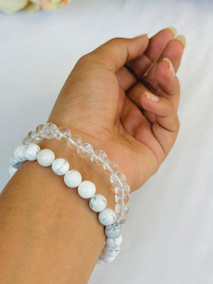 Chain ki Nind (Howlite & Clear Quartz Bracelet) - Abhimantrit & Certified