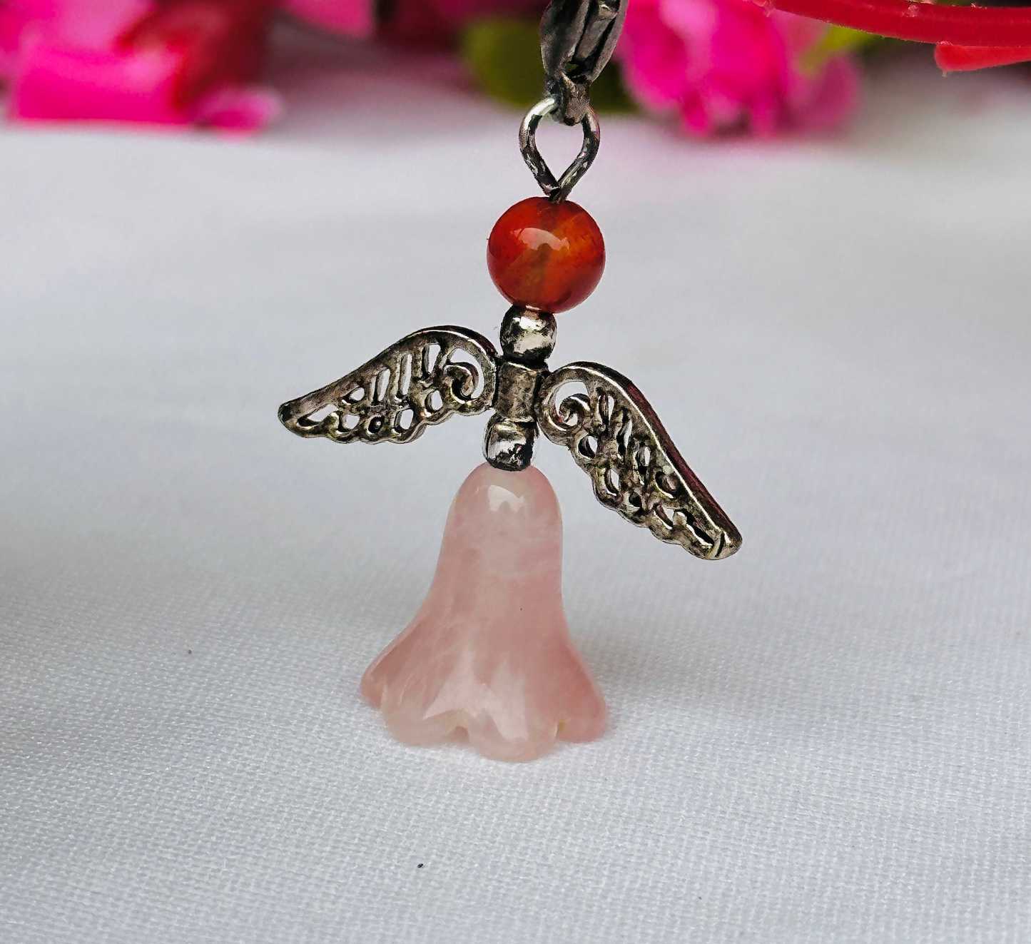 Rose Quartz Angel Crystal Pendant - Abhimantrit & Certified