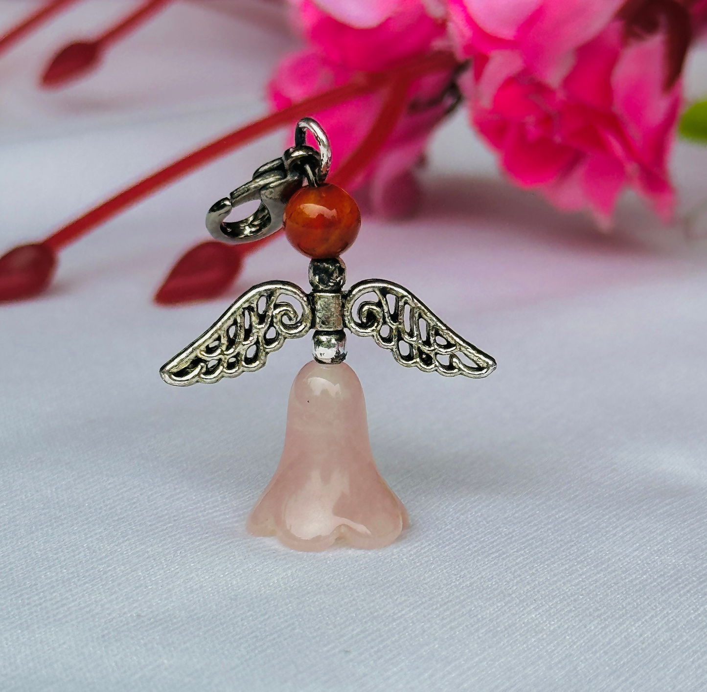 Rose Quartz Angel Crystal Pendant - Abhimantrit & Certified