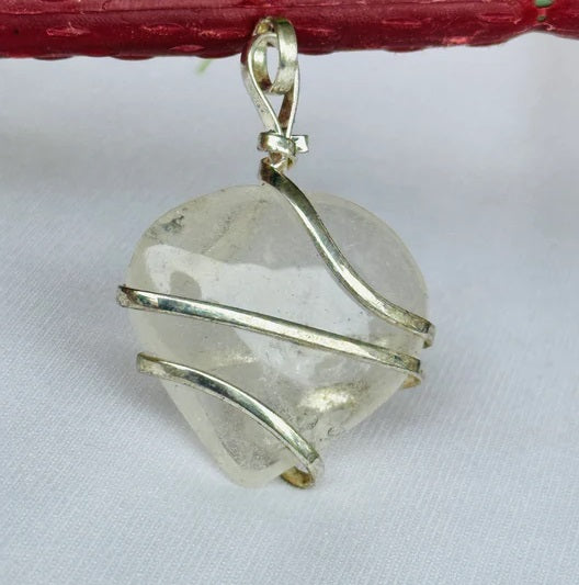 Clear Quartz Heart Wrapped Pendant - Abhimantrit & Certified