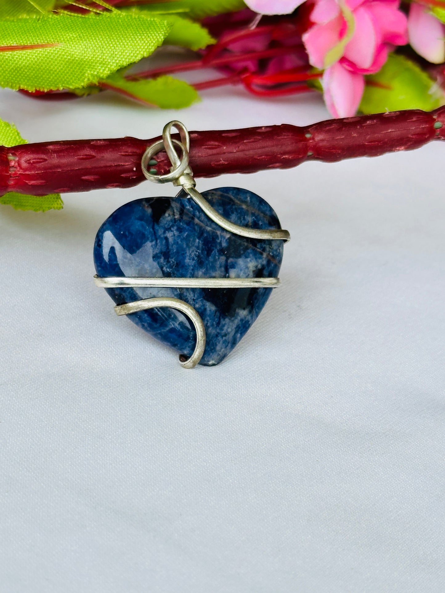 Sodalite Heart Wrapped Pendant - Ahbimantrit & Certified