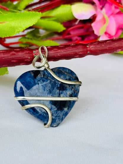 Sodalite Heart Wrapped Pendant - Ahbimantrit & Certified