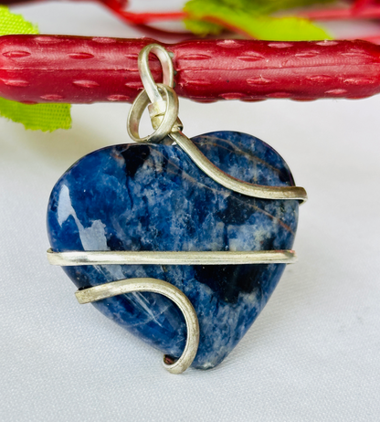 Sodalite Heart Wrapped Pendant - Ahbimantrit & Certified