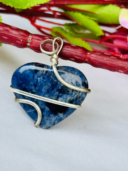 Sodalite Heart Wrapped Pendant - Ahbimantrit & Certified