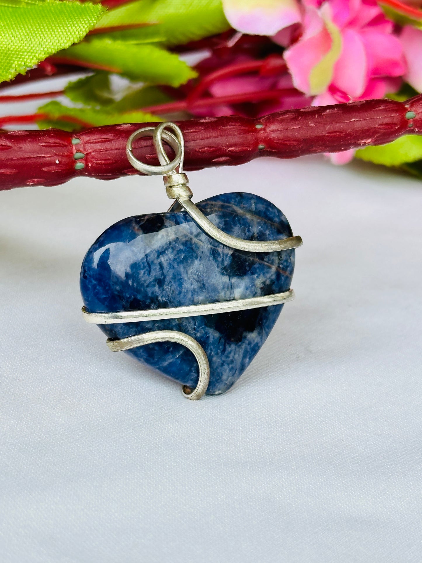 Sodalite Heart Wrapped Pendant - Ahbimantrit & Certified