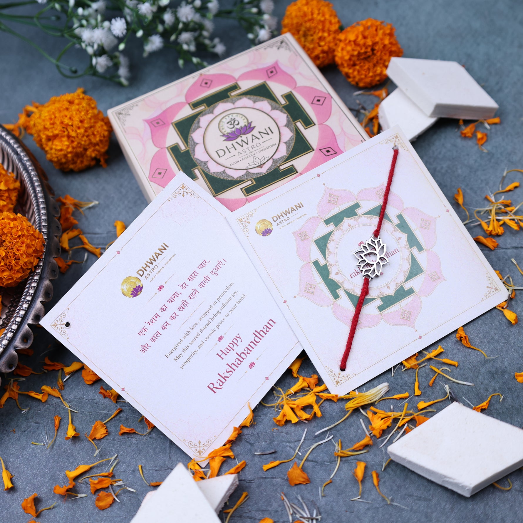 925 Pure Silver Lotus Thread Rakhi for Prosperity & Peace