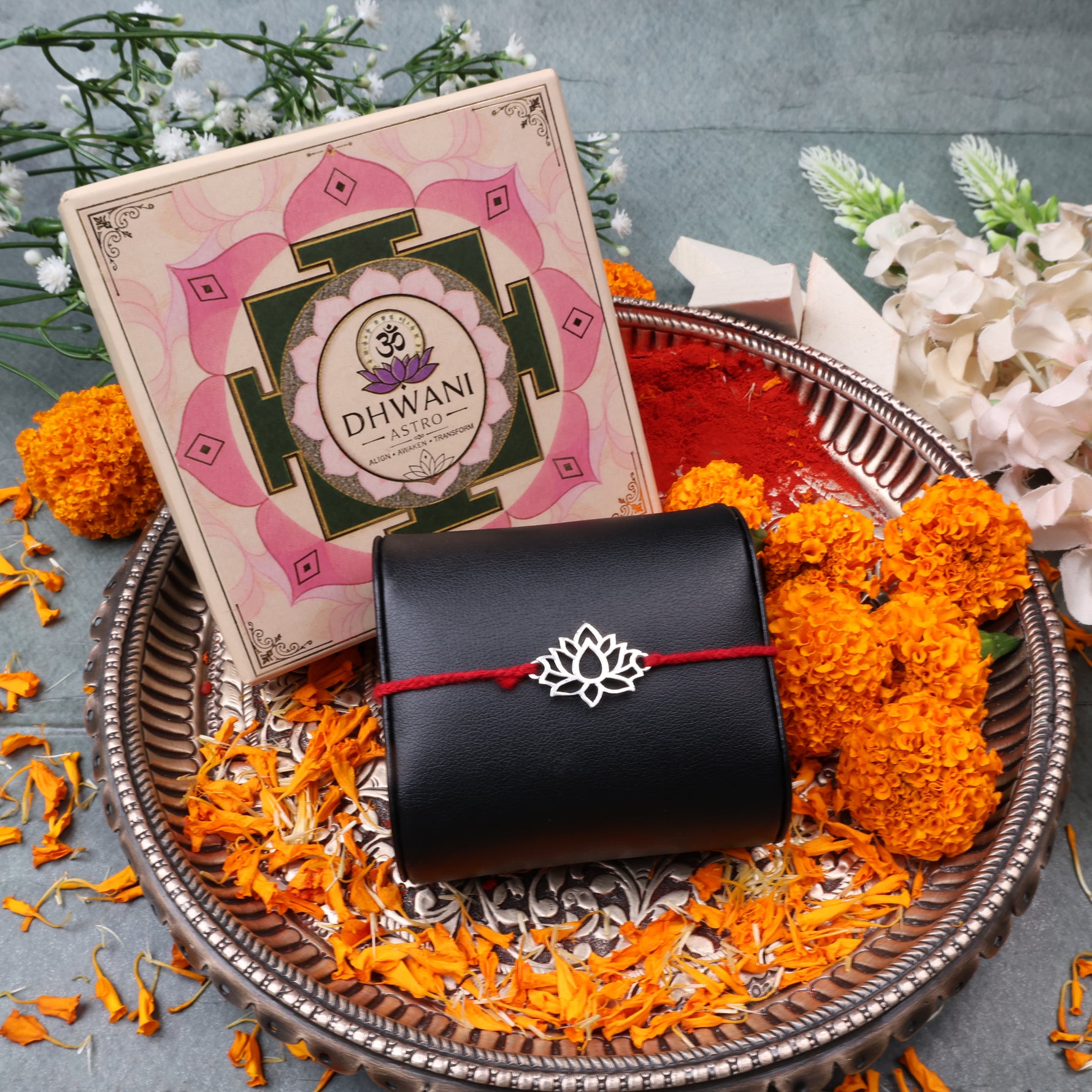 925 Pure Silver Lotus Thread Rakhi for Prosperity & Peace