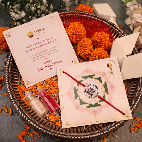 925 Pure Silver Trishul & Damru Rakhi for Protection, Strength & Divine Blessings