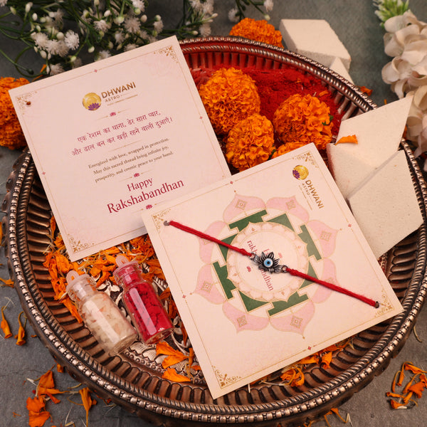 925 Pure Silver Lotus with Evil Eye Rakhi for Protection, Prosperity & Positive Energy