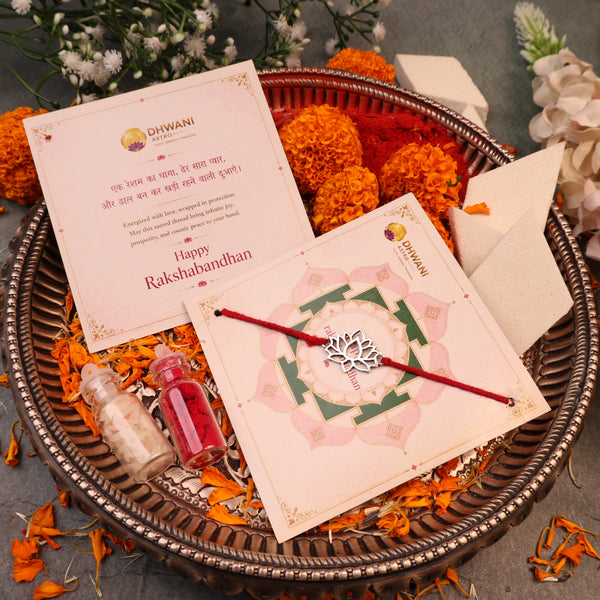 925 Pure Silver Lotus Thread Rakhi for Prosperity & Peace