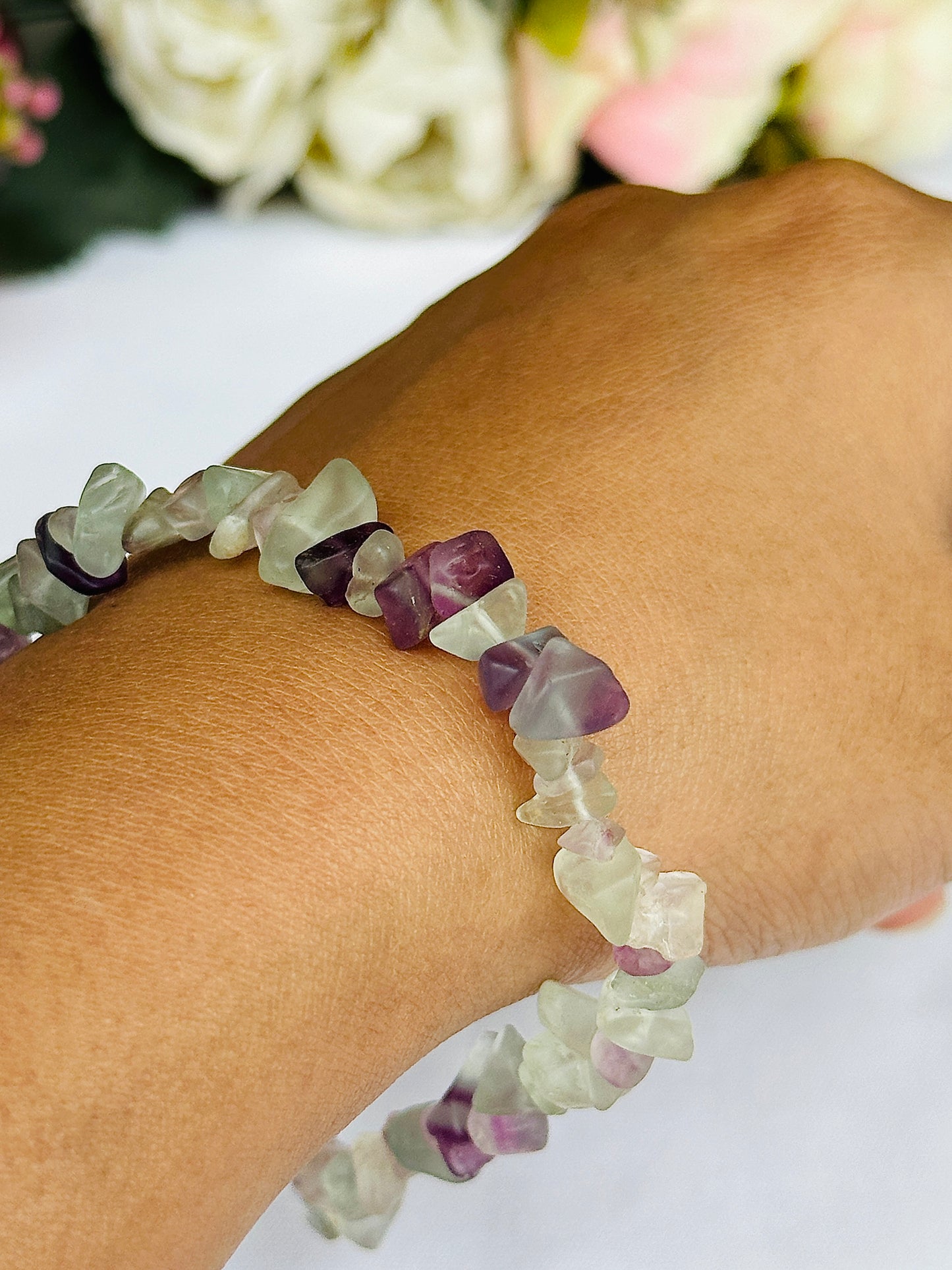 Multi Flourite Uncut Crystal Bracelet - Abhimantrit & Certified