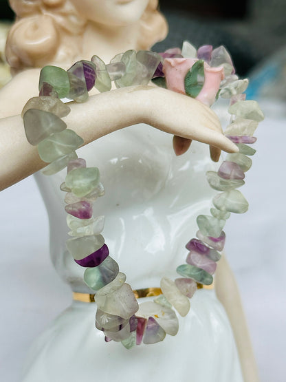 Multi Flourite Uncut Crystal Bracelet - Abhimantrit & Certified