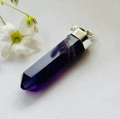 Amethyst Pencil Pendant ( 1 Piece) - Abhimantrit & Certified