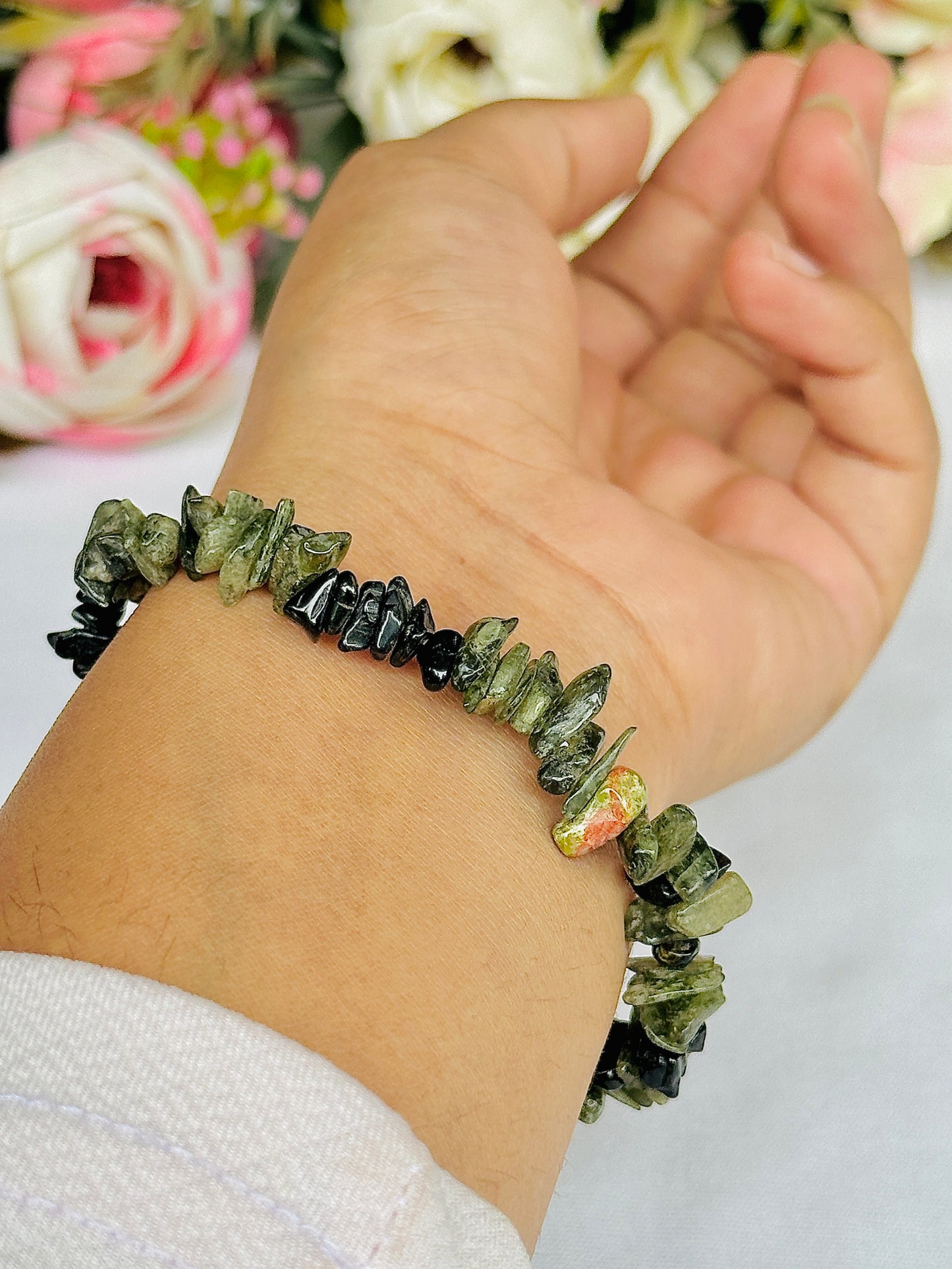 Open your Heart, Foster your love & Understanding (Green Tourmaline) Uncut Bracelet - Abhimantrit & Certified