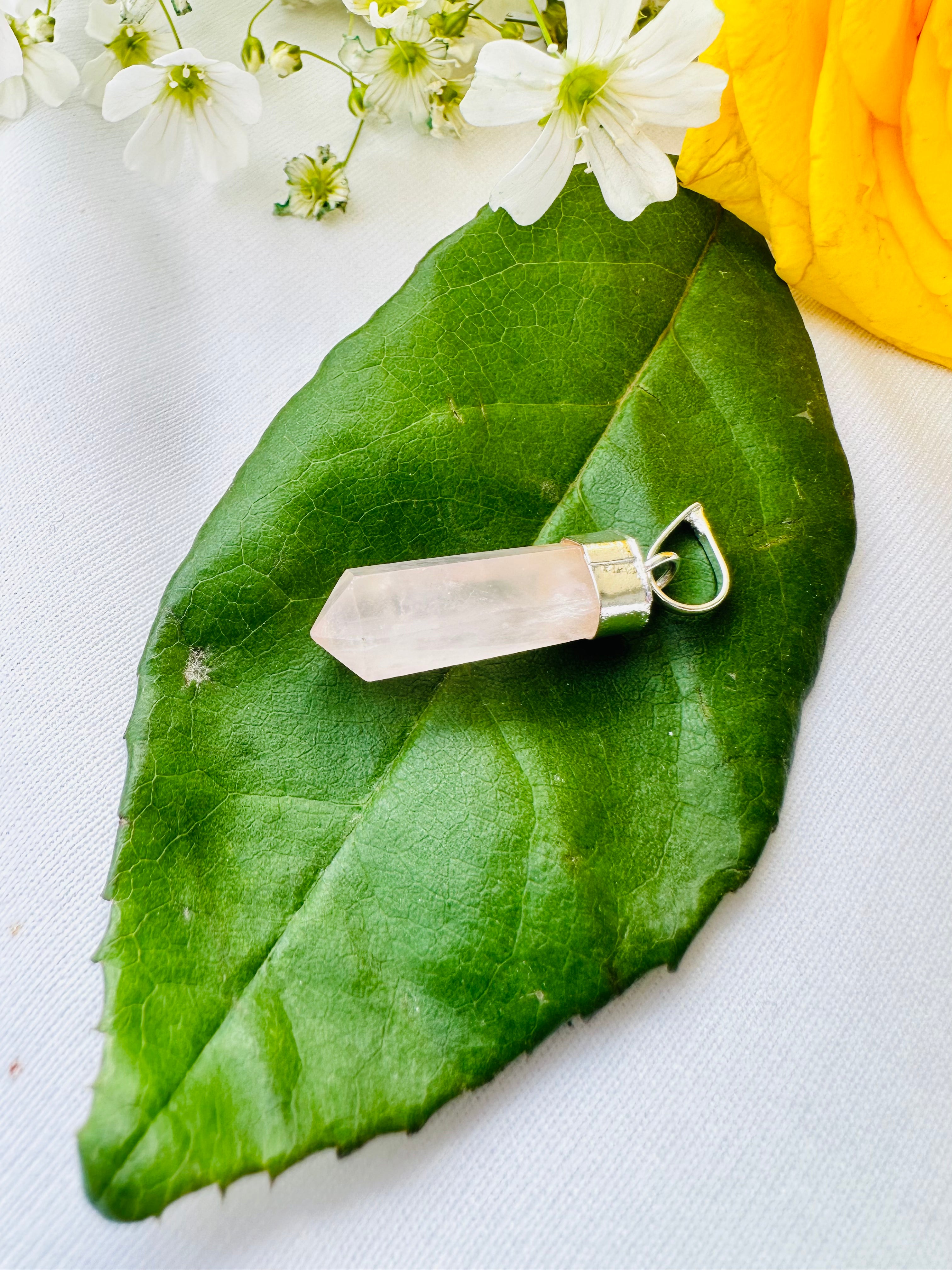 Improve Love, Relationship & Emotional Connection: Rose Quartz Pencil Pendant - Abhimantrit & Certified