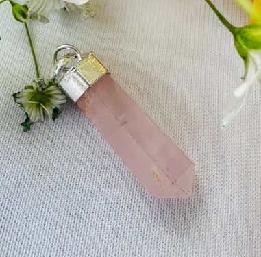 Rose Quartz Pencil Pendant - Abhimantrit & Certified