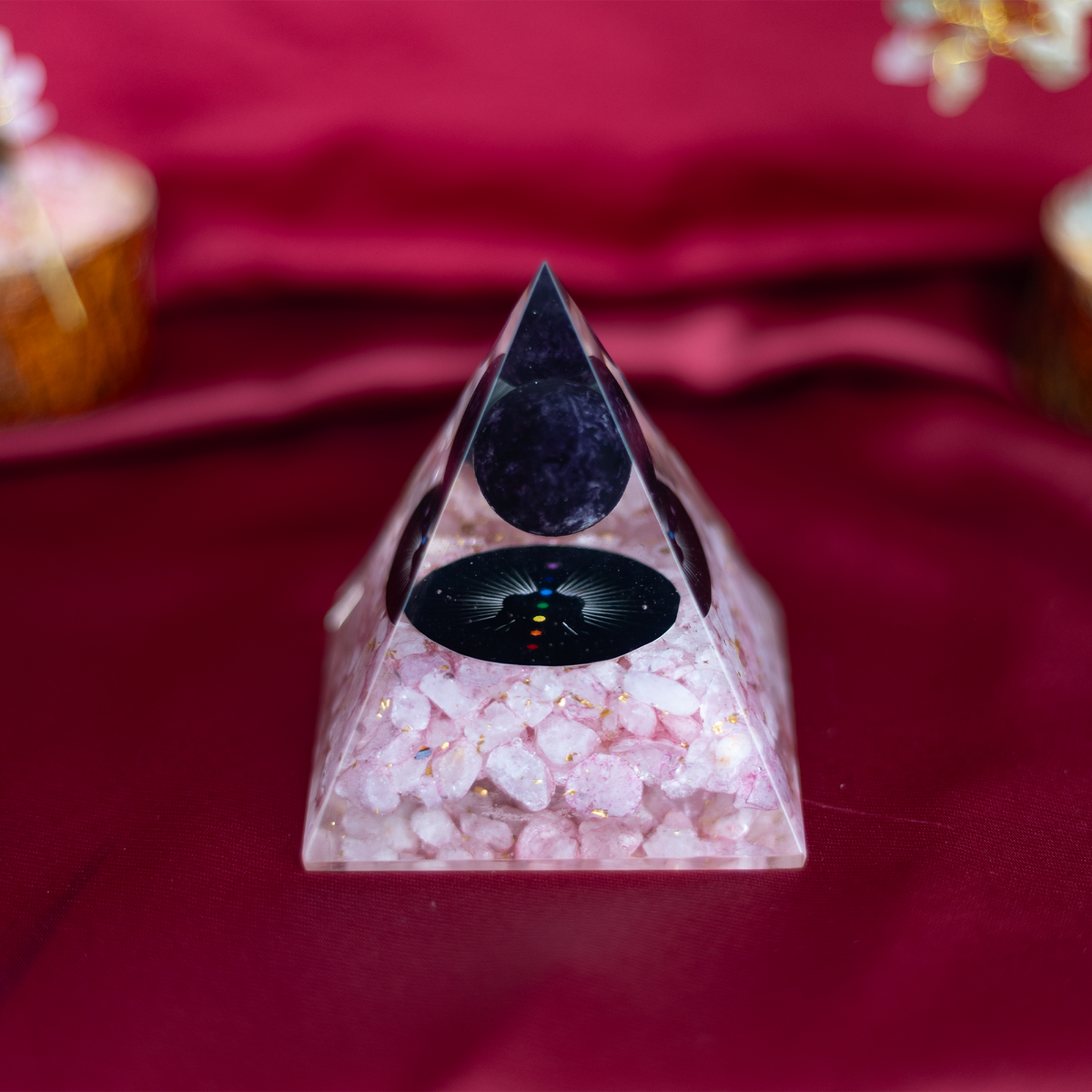 Love Attract Rose Quartz Ball Pyramid - Abhimantrit
