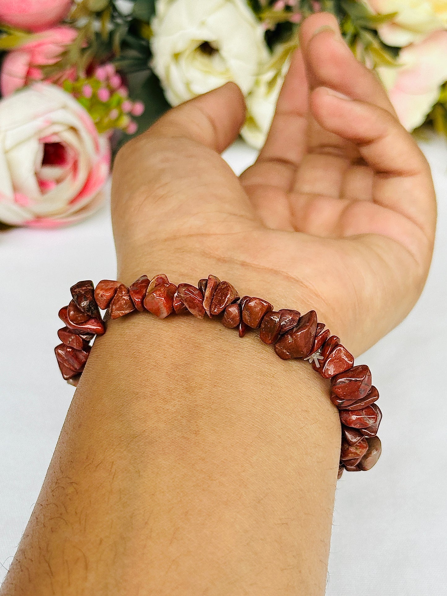 Increase Focus and Strength: Red Jasper Uncut Bracelet - Abhimantrit & Certified