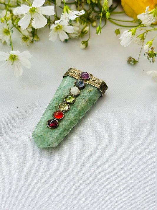 Seven Chakra Pendant with Green Onyx - Abhimantrit & Certified