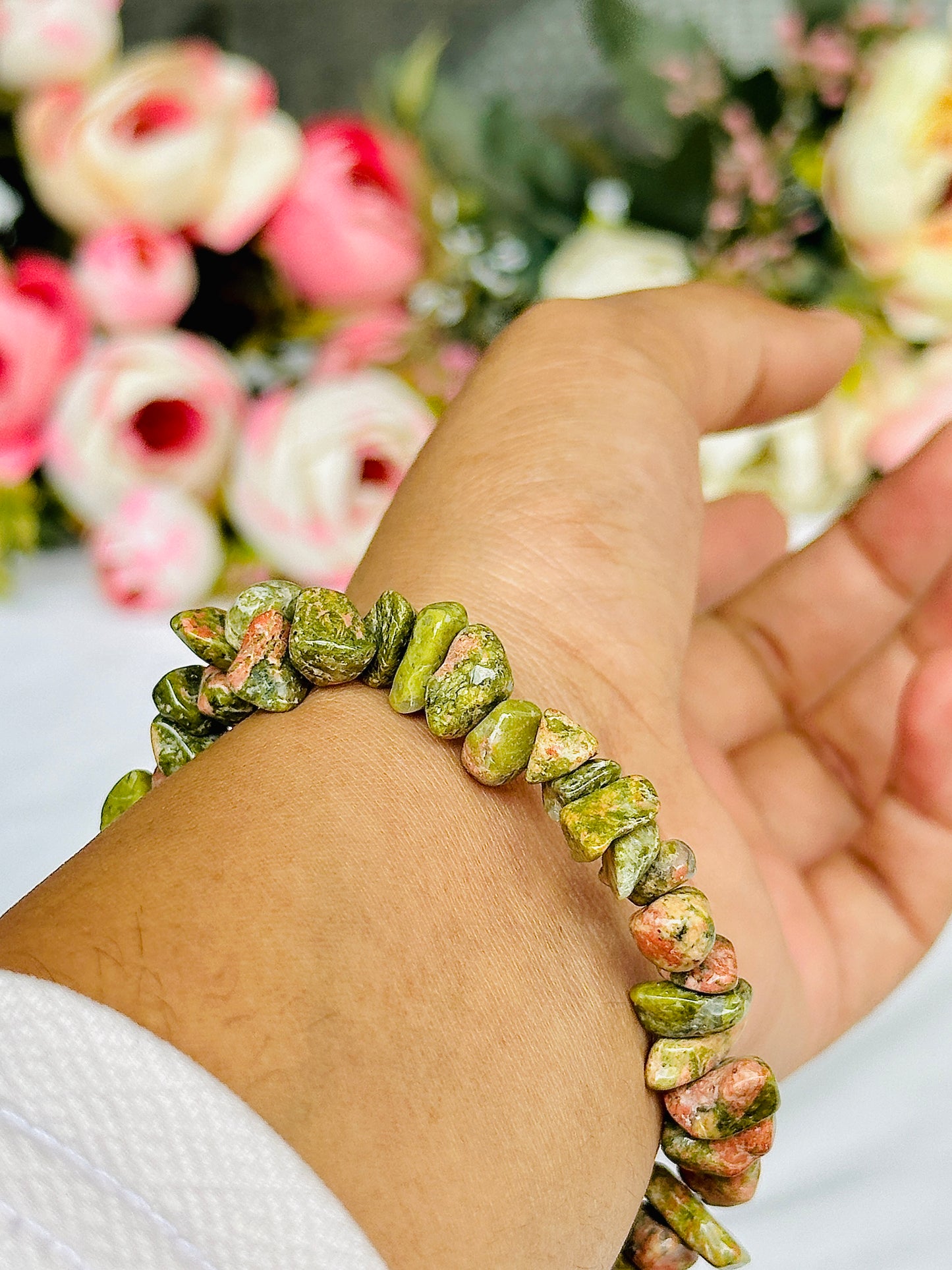 Unakite Uncut Crystal Bracelet - Abhimantrit & Certified