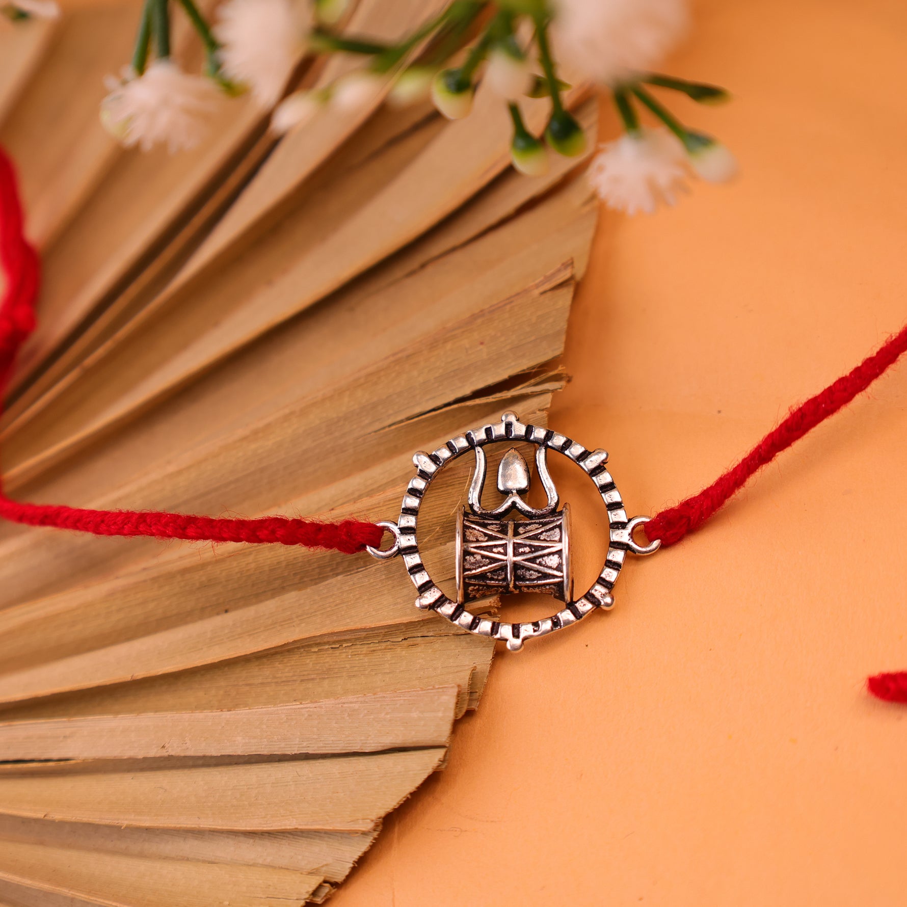 925 Pure Silver Trishul & Damru Rakhi for Protection, Strength & Divine Blessings