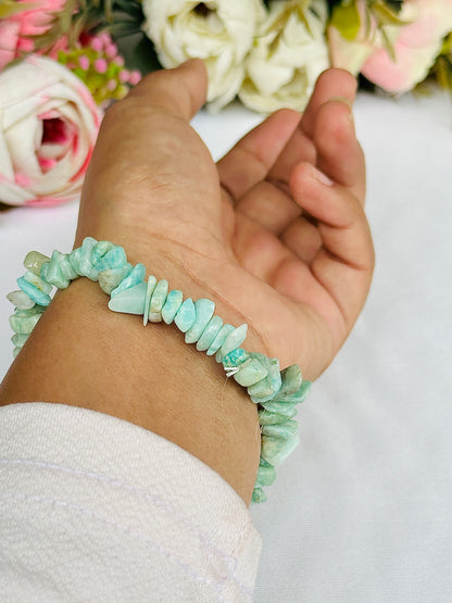 Reduces Mars Effects, Balances Root Chakra & Adds Stability: Amazonite Uncut Bracelet - Abhimantrit & Certified