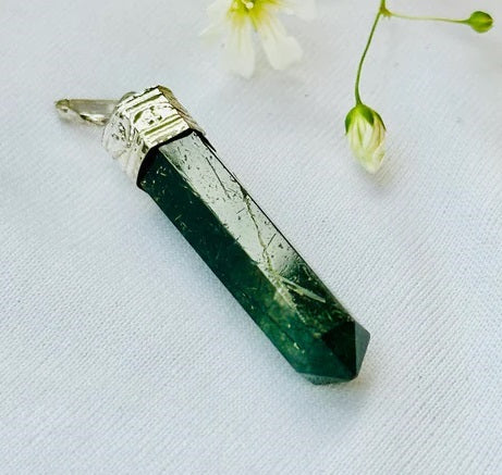 Green Jade Pencil Pendant (1 Piece) - Abhimantrit & Certified