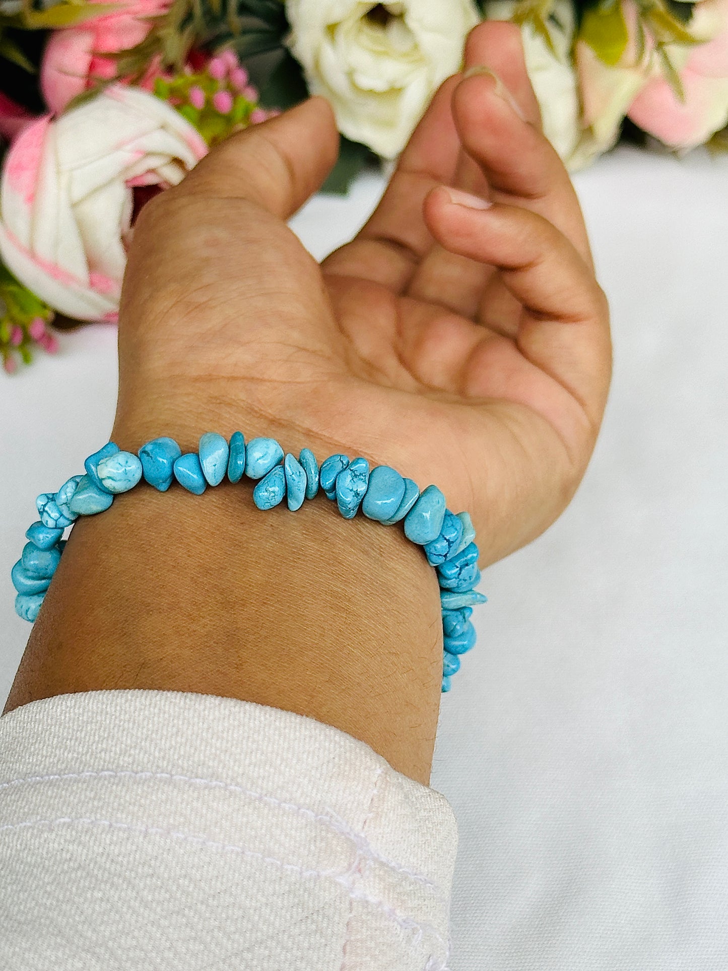 Speak with Confidence: Turquoise Uncut Bracelet - Abhimantrit & Certified