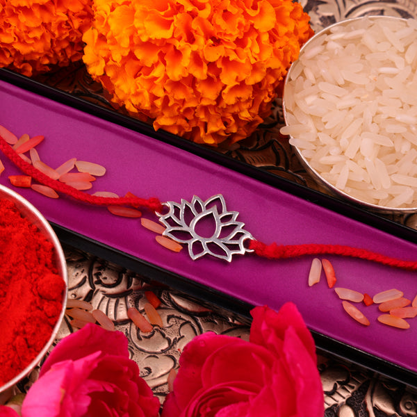 Lakshmi Lotus Rakhi - 925 Pure Silver| Abhimantrit