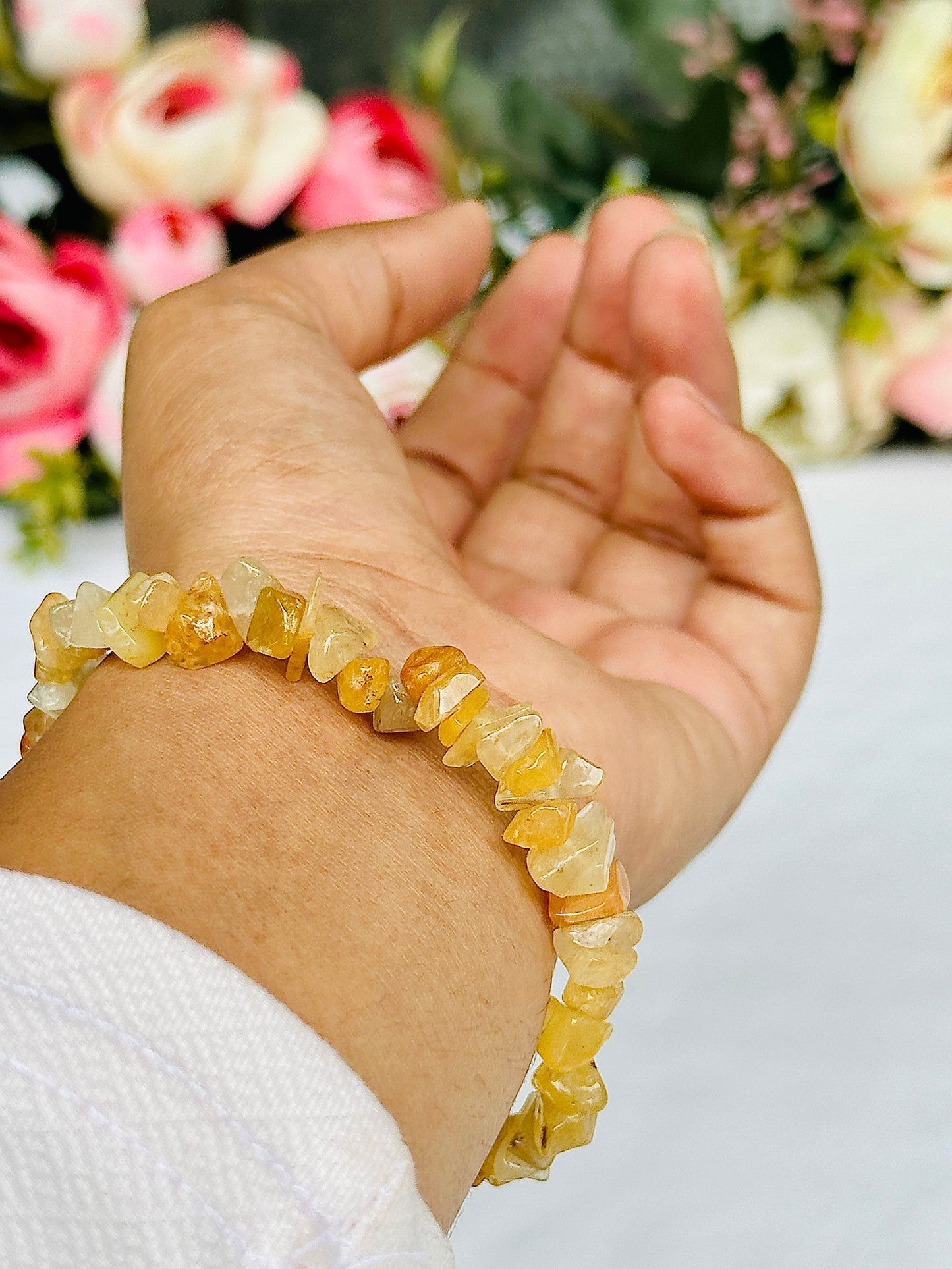 Fulfill Your Desires with Divine Blessings: Yellow Aventurine Uncut Crystal Bracelet - Abhimantrit & Certified