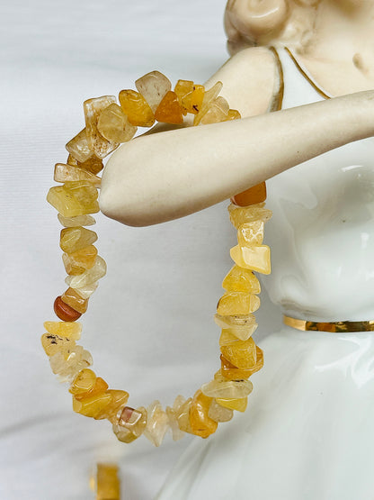 Yellow Aventurine Uncut Crystal Bracelet - Abhimantrit & Certified