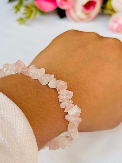 Improve Love, Relationship & Emotional Connection: Rose Quartz Uncut Crystal Bracelet - Abhimantrit & Certified