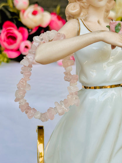 Improve Love, Relationship & Emotional Connection: Rose Quartz Uncut Crystal Bracelet - Abhimantrit & Certified