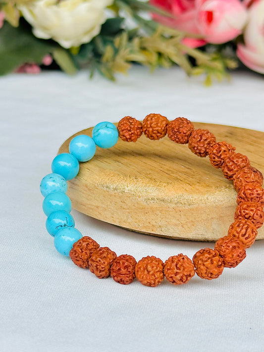 Enhance Immune & Communication Bracelet (Turquoise with Rudraksha) - Abhimantrit & Certified