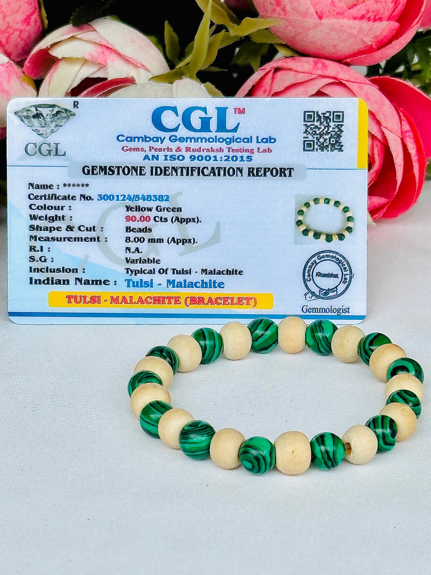 Tulsi and Malachite Bracelet- Abhimantrit & Certified